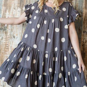 Ladies Grey Polka Dot Swing Babydoll Tunic Top or Mini Dress - FINAL CLEARANCE